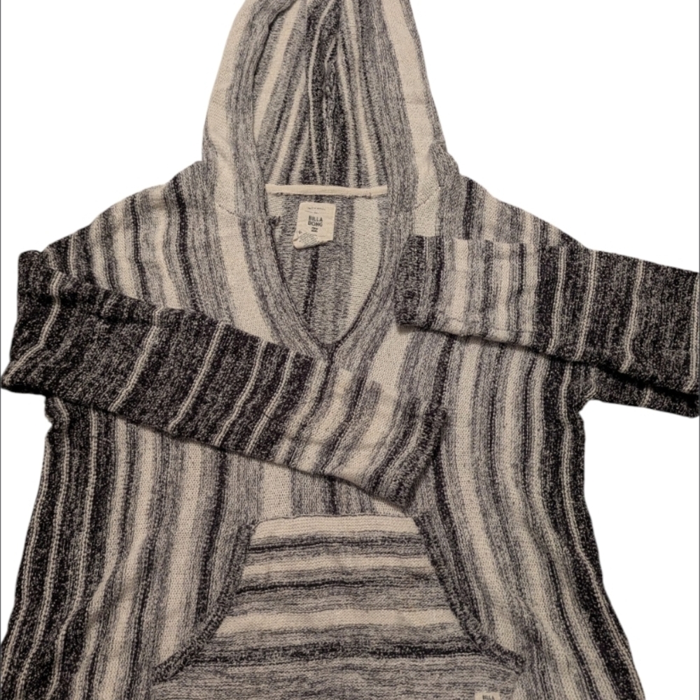 Billabong Black and White Striped V-Neck Sweater